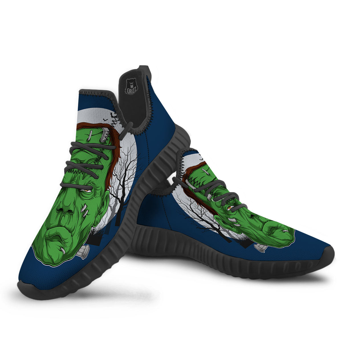 Frankenstein Face Halloween Character Print Black Walking Shoes-grizzshop