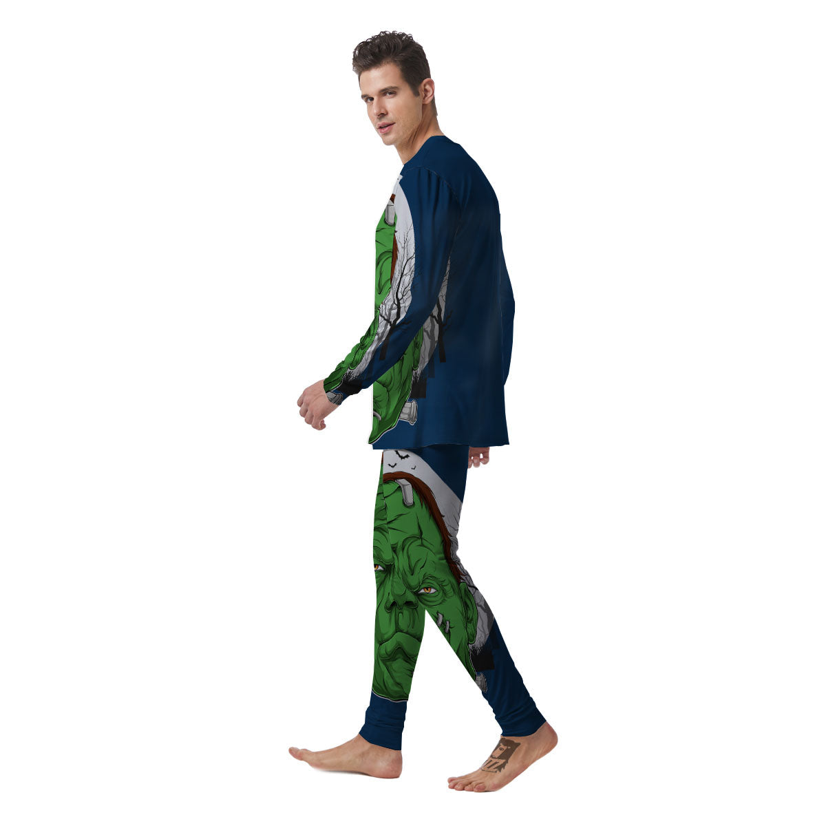 Frankenstein Face Halloween Character Print Men's Pajamas-grizzshop