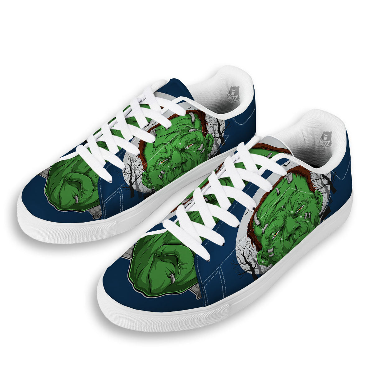 Frankenstein Face Halloween Character Print White Low Top Sneakers-grizzshop