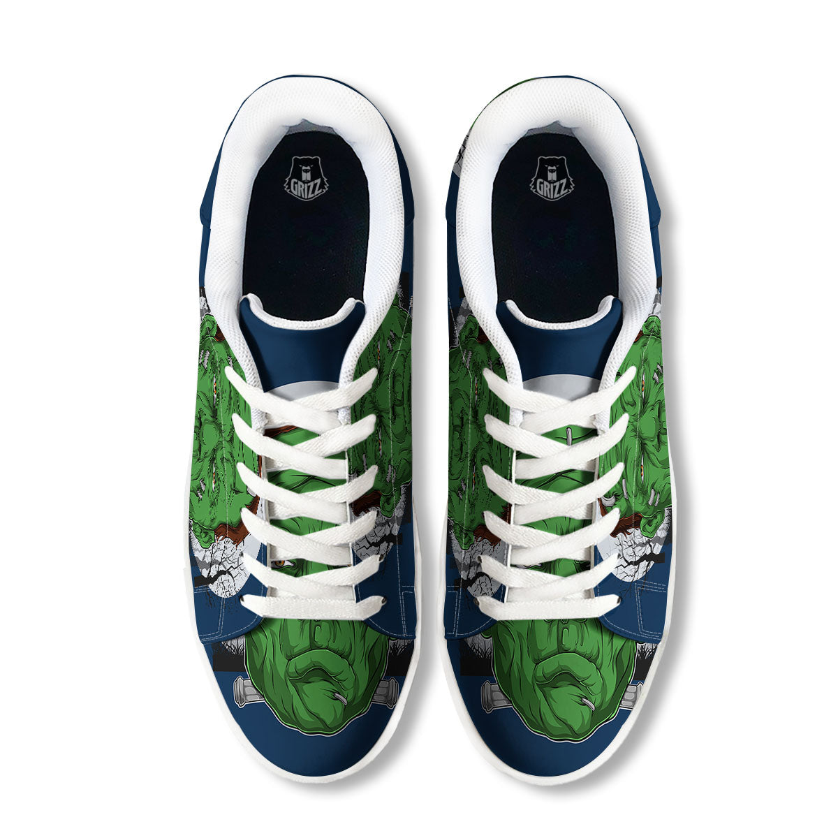 Frankenstein Face Halloween Character Print White Low Top Sneakers-grizzshop