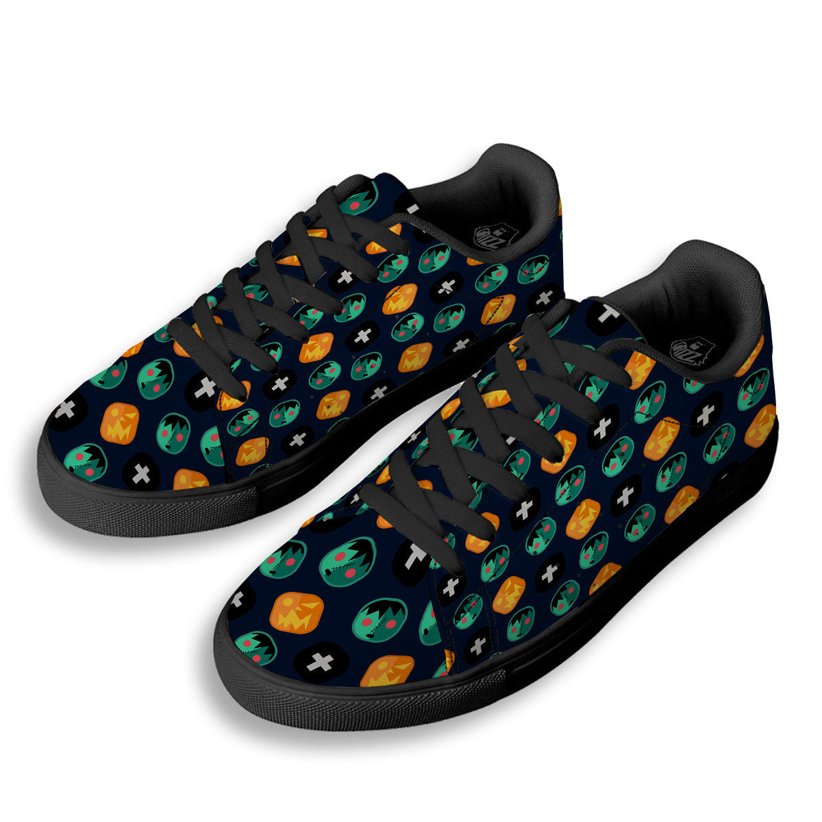Frankenstein Face Halloween Print Pattern Black Low Top Sneakers-grizzshop