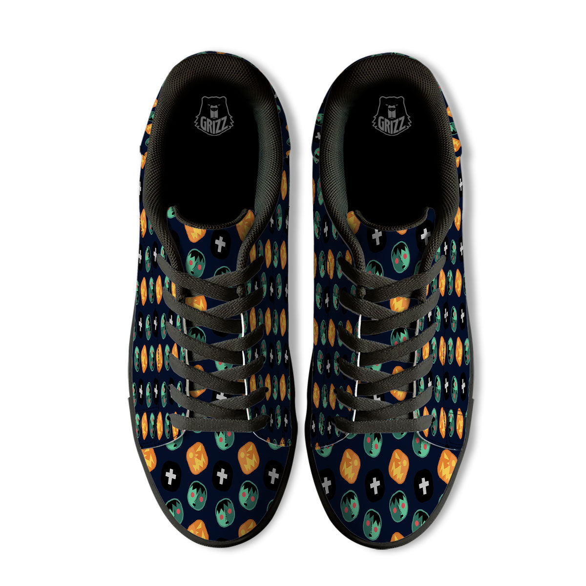 Frankenstein Face Halloween Print Pattern Black Low Top Sneakers-grizzshop