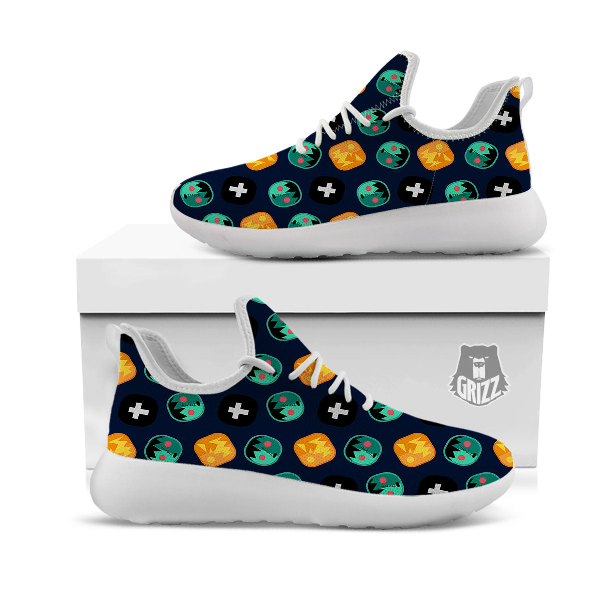 Frankenstein Face Halloween Print Pattern White Athletic Shoes-grizzshop