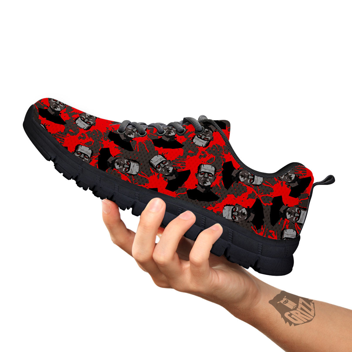 Frankenstein Horror Print Pattern Black Sneaker-grizzshop