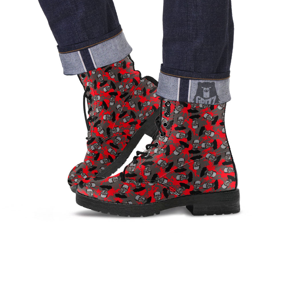 Frankenstein Horror Print Pattern Leather Boots-grizzshop