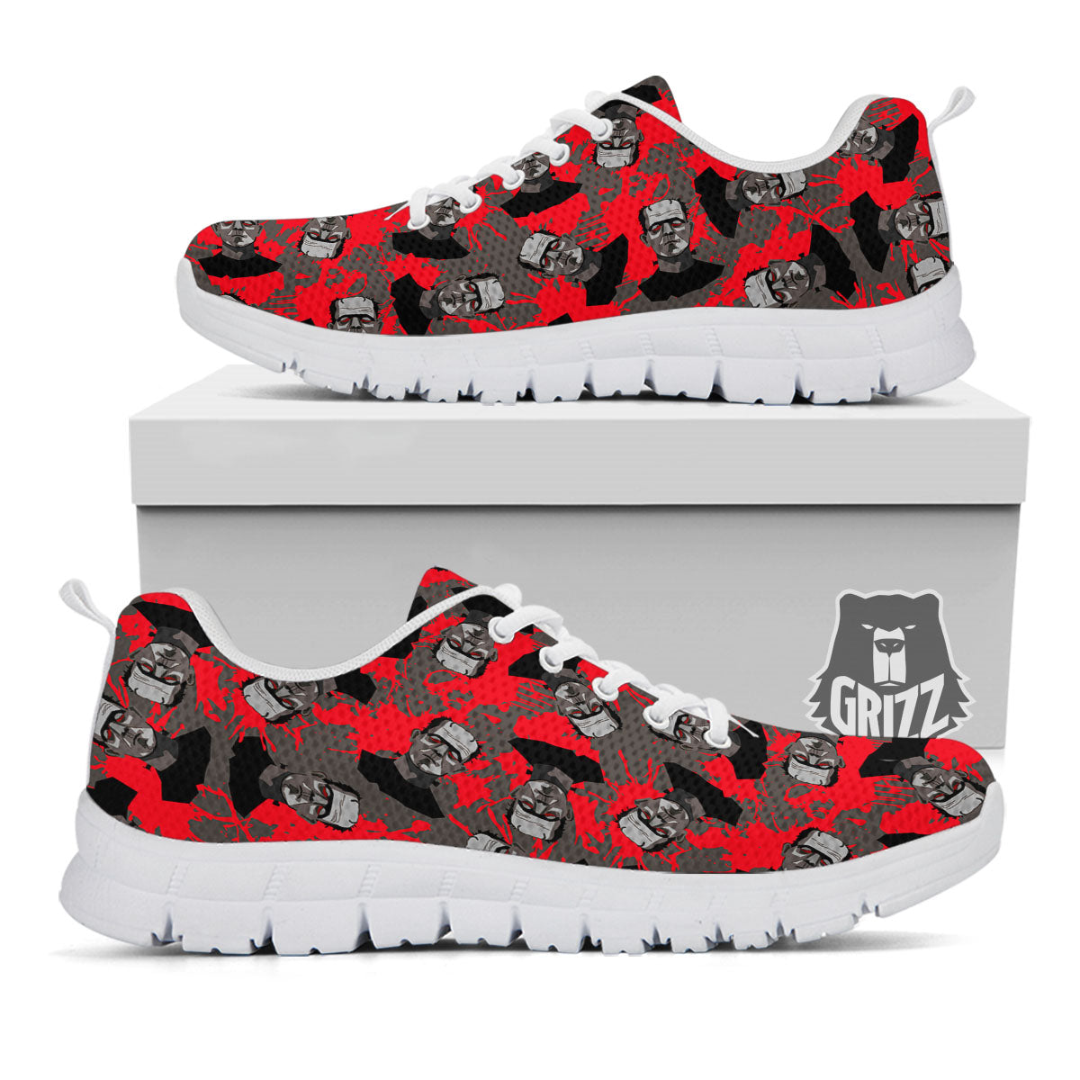 Frankenstein Horror Print Pattern White Sneaker-grizzshop