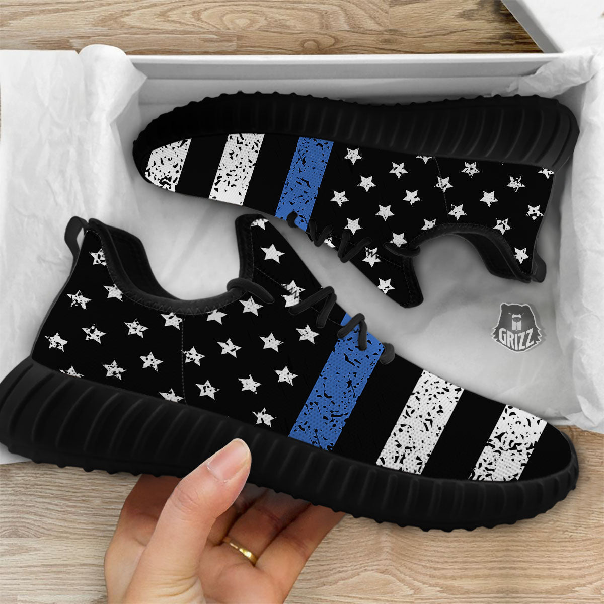 Freedom Life American Flag Print Black Walking Shoes-grizzshop