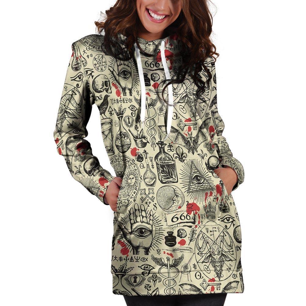 Freemason Satanic Gothic Witch Hoodie Dress-grizzshop