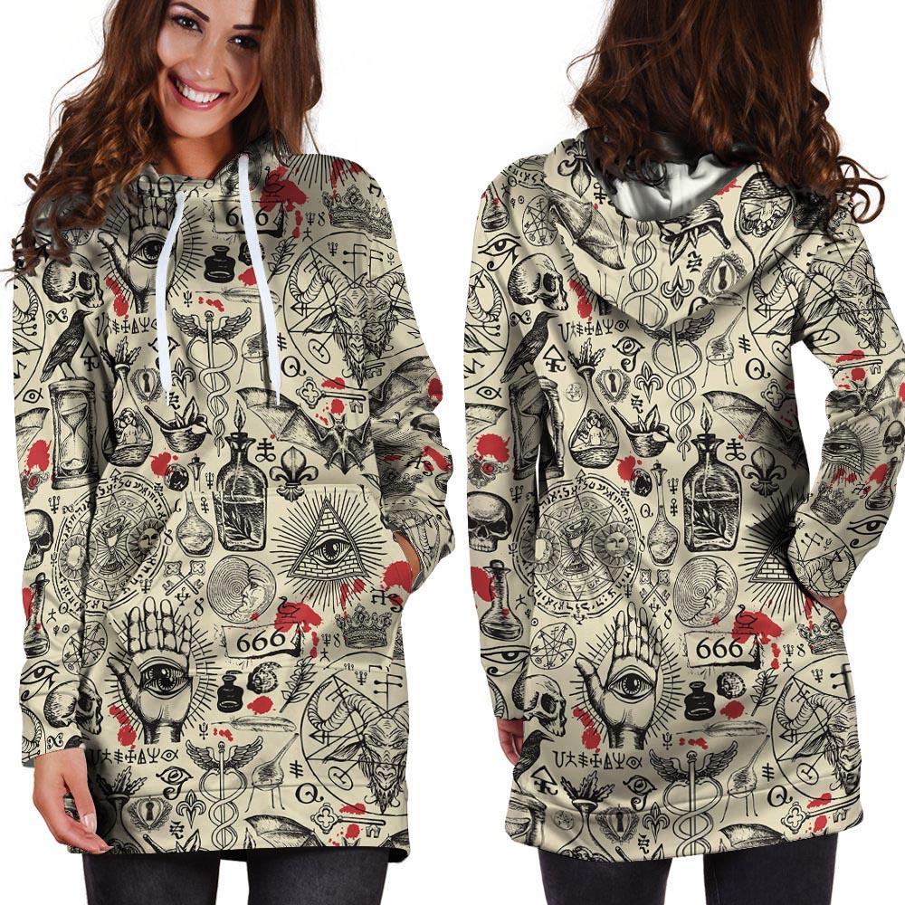 Freemason Satanic Gothic Witch Hoodie Dress-grizzshop