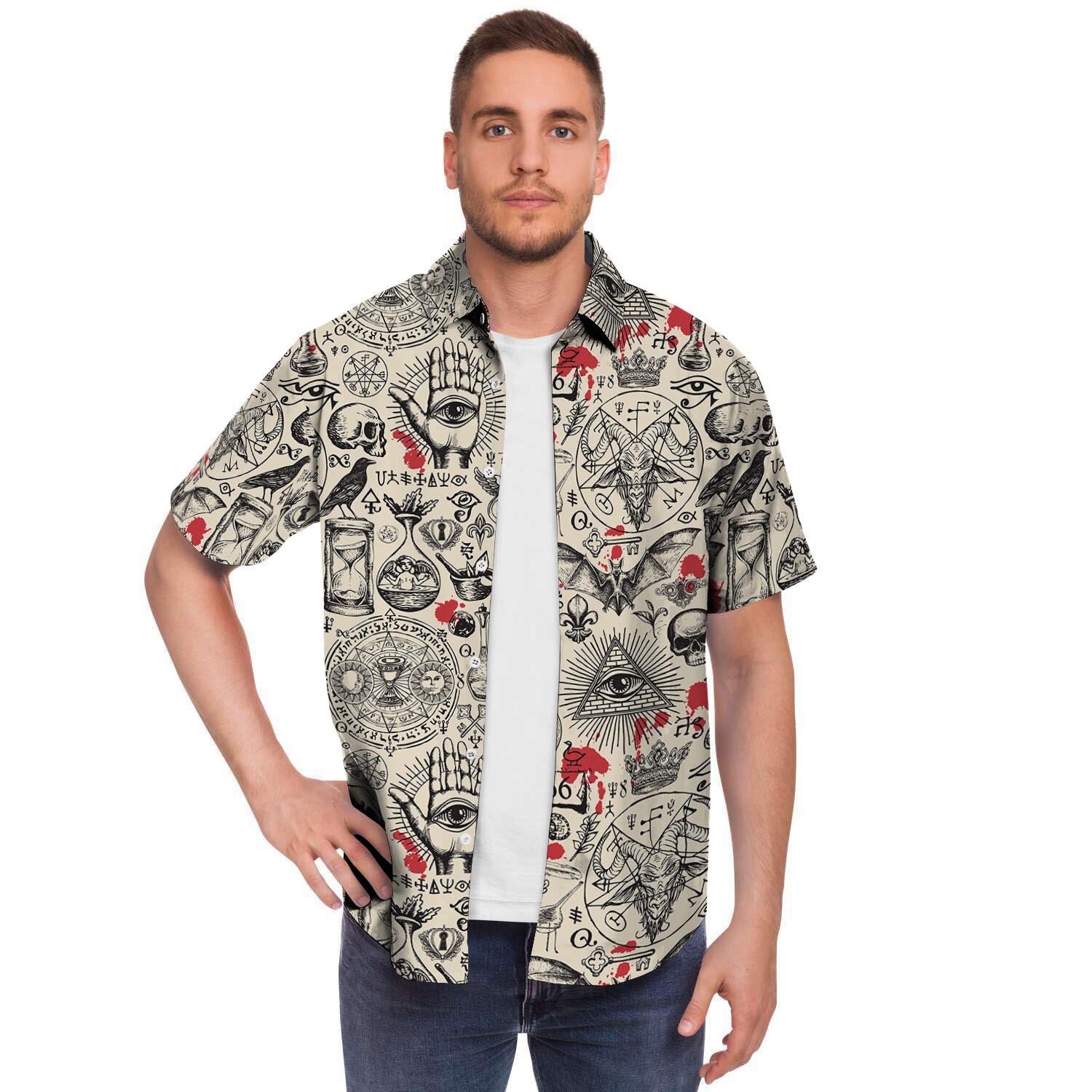 Freemason Satanic Gothic Witch Men's Short Sleeve Shirt-grizzshop
