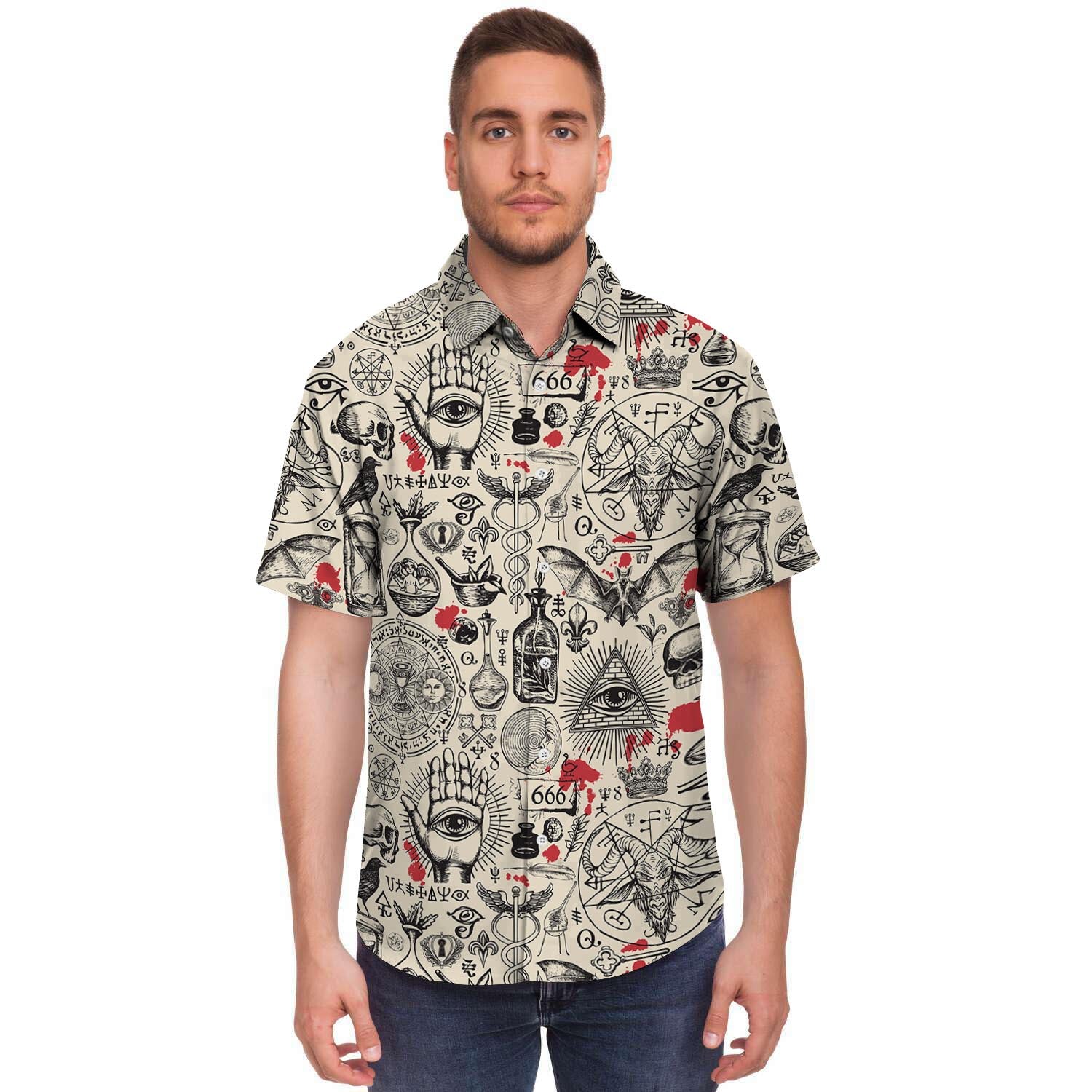 Freemason Satanic Gothic Witch Men's Short Sleeve Shirt-grizzshop