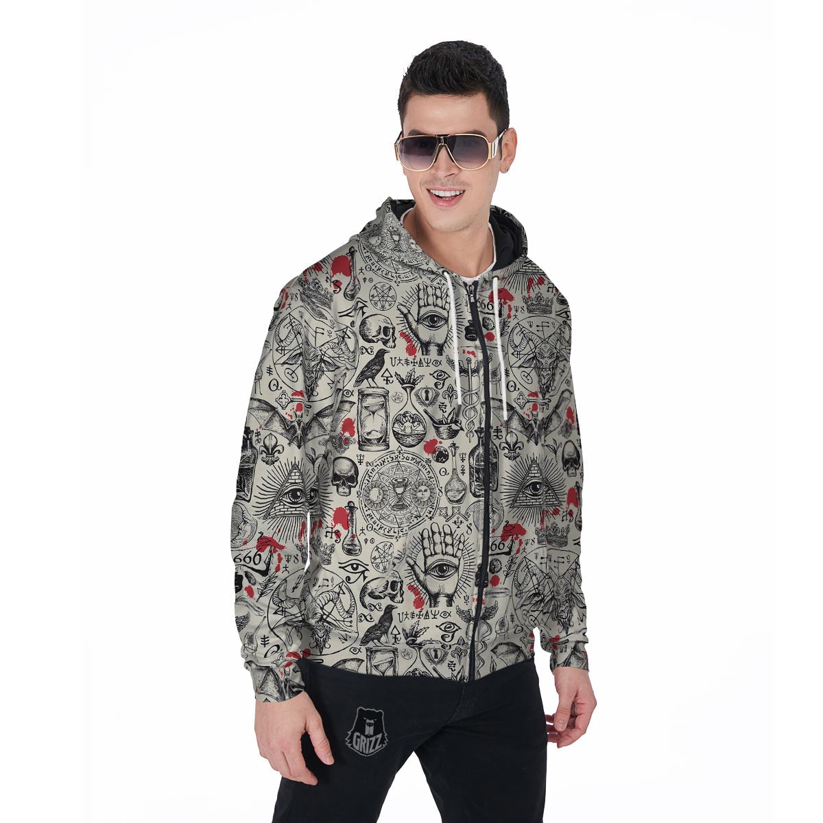 Freemason Satanic Gothic Witch Men's Zip Up Hoodie-grizzshop