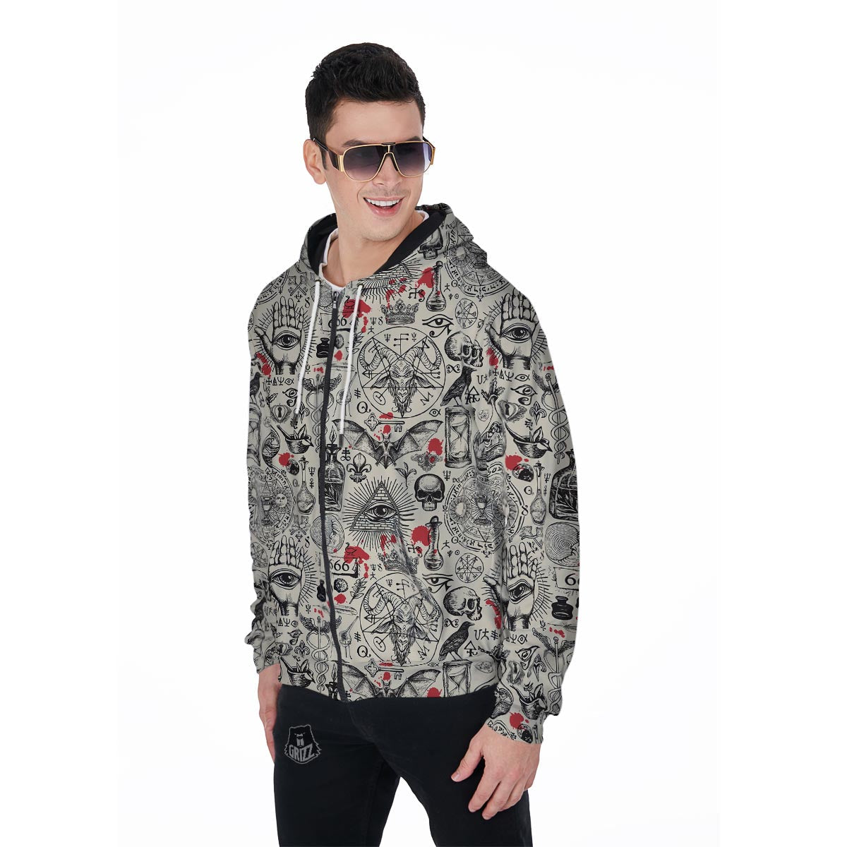 Freemason Satanic Gothic Witch Men's Zip Up Hoodie-grizzshop