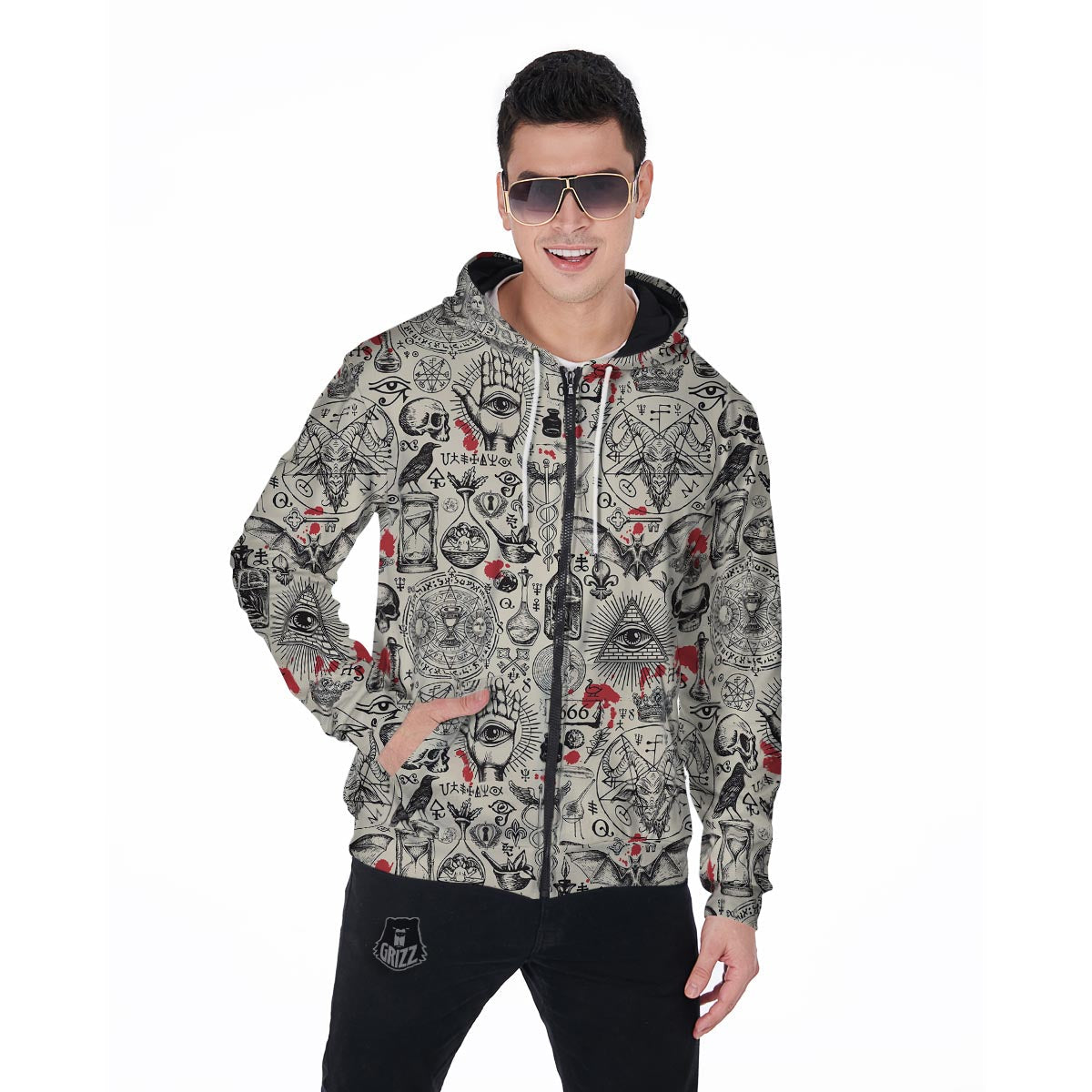 Freemason Satanic Gothic Witch Men's Zip Up Hoodie-grizzshop