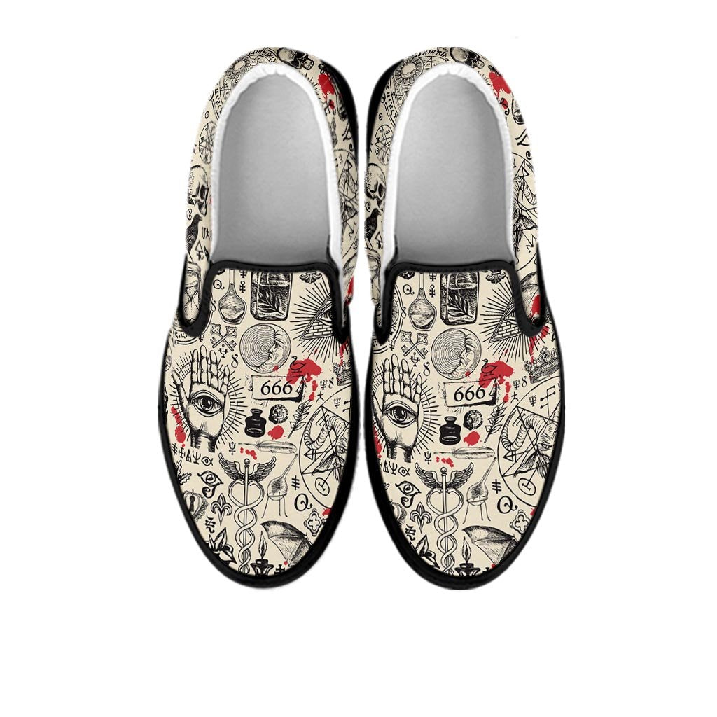 Freemason Satanic Gothic Witch Women's Slip On Sneakers-grizzshop