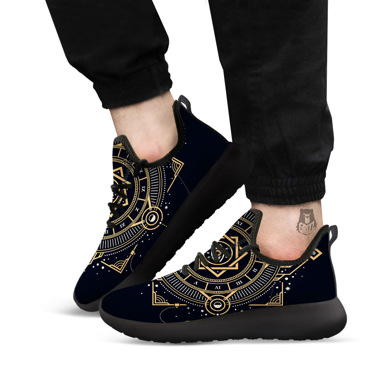 Freemasonry Masonic Eye Print Black Athletic Shoes-grizzshop