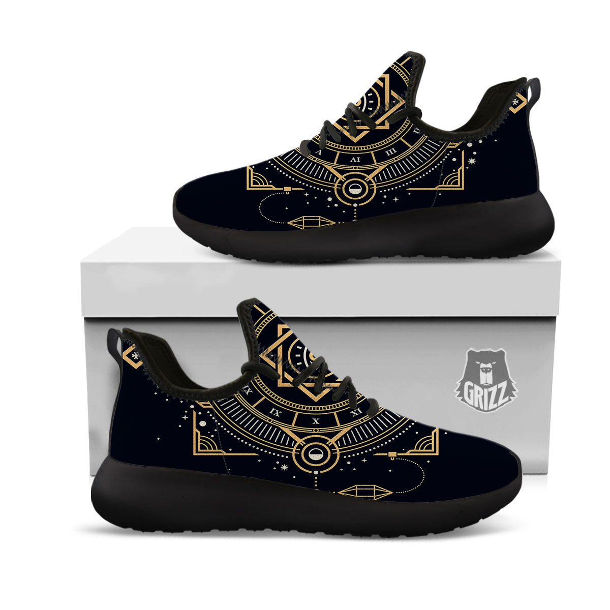 Freemasonry Masonic Eye Print Black Athletic Shoes-grizzshop