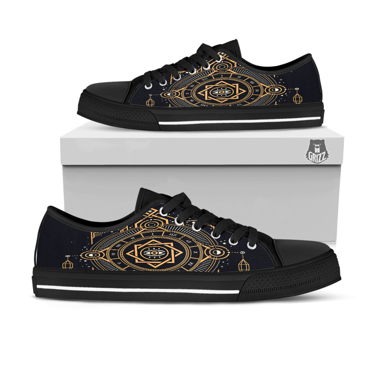 Freemasonry Masonic Eye Print Black Low Top Shoes-grizzshop