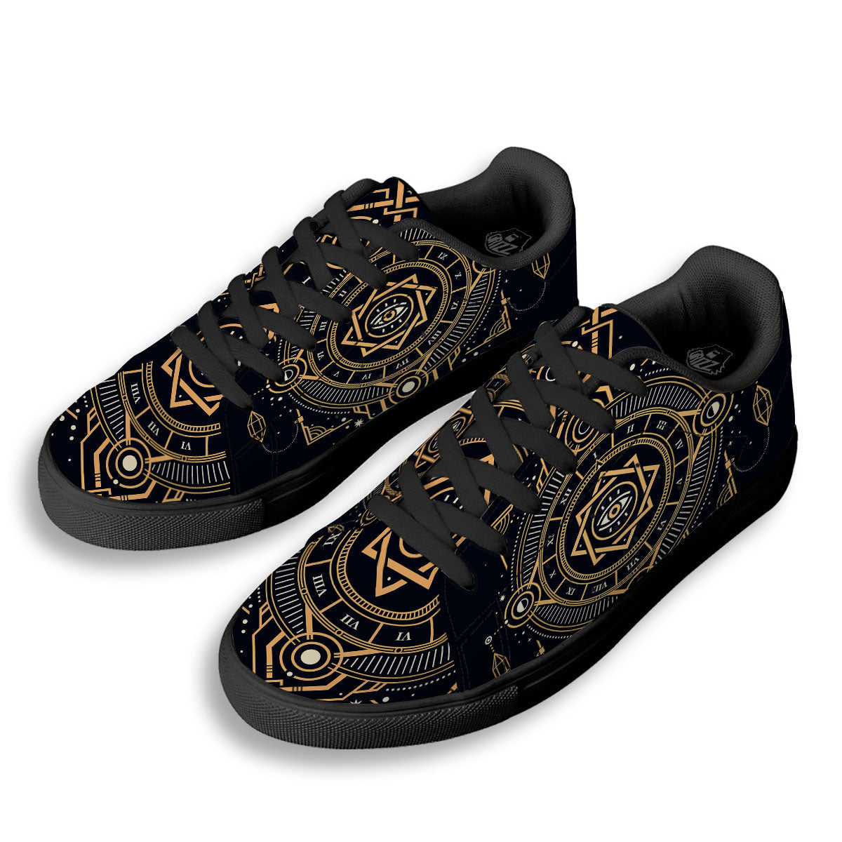 Freemasonry Masonic Eye Print Black Low Top Sneakers-grizzshop