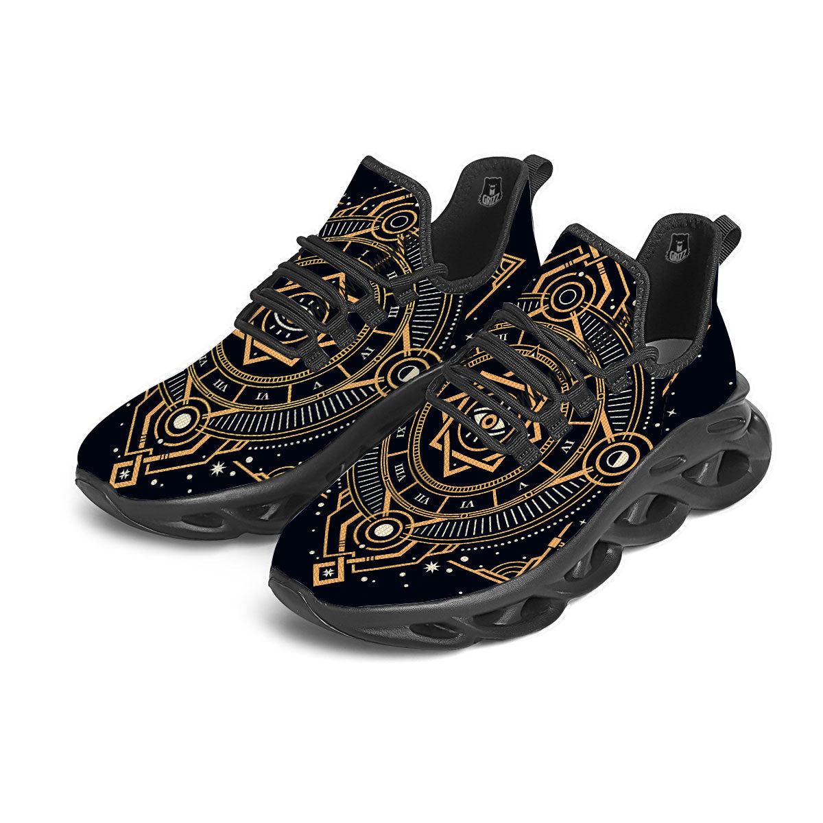 Freemasonry Masonic Eye Print Black Running Shoes-grizzshop