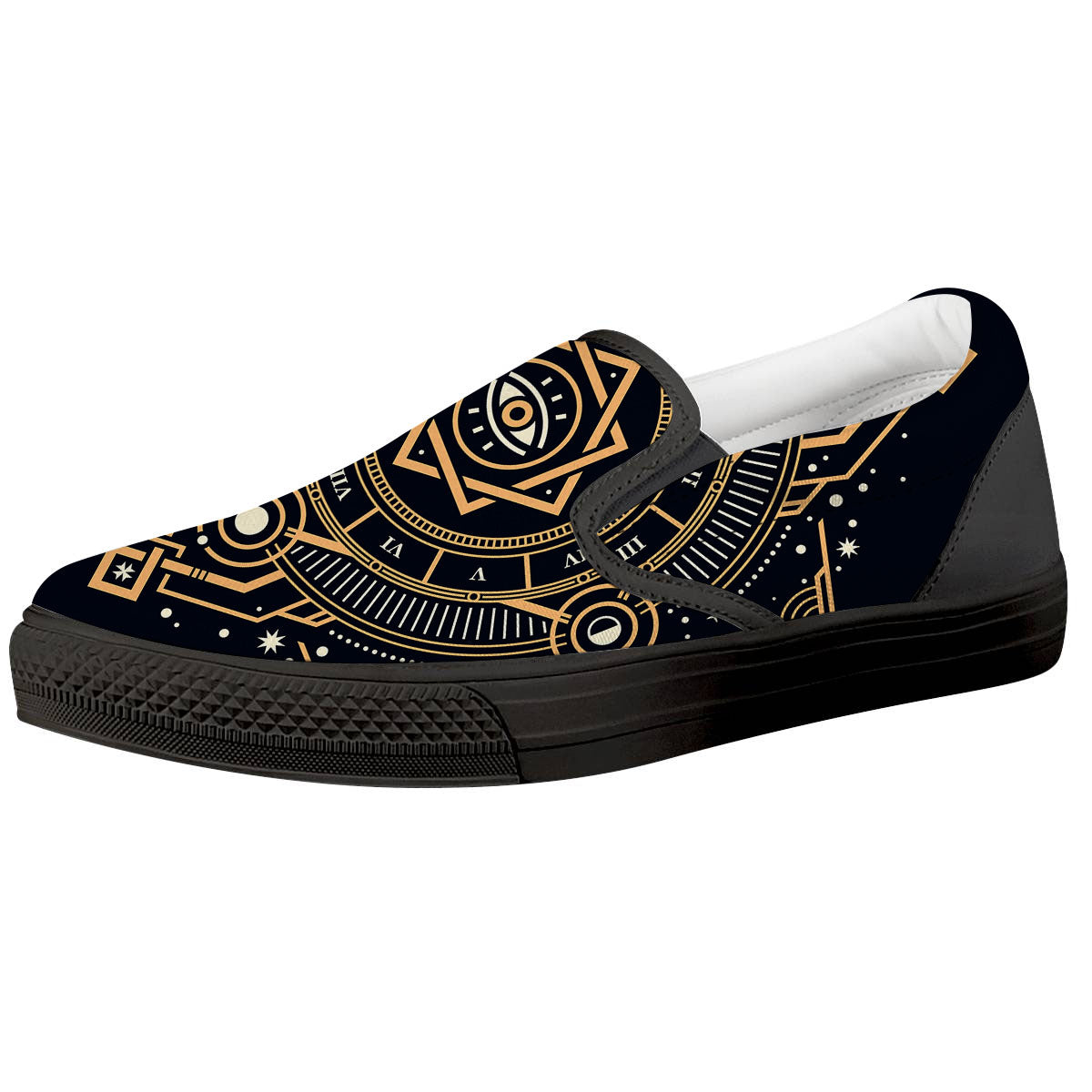 Freemasonry Masonic Eye Print Black Slip On Shoes-grizzshop