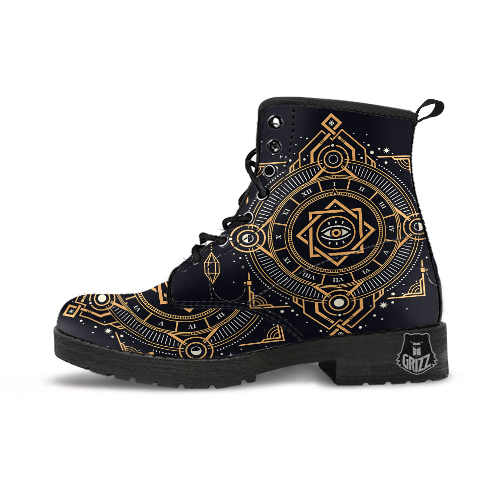 Freemasonry Masonic Eye Print Leather Boots-grizzshop