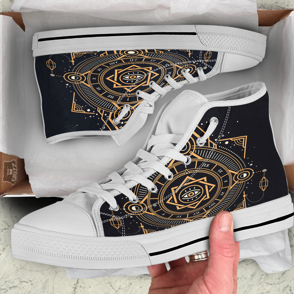 Freemasonry Masonic Eye Print White High Top Shoes-grizzshop