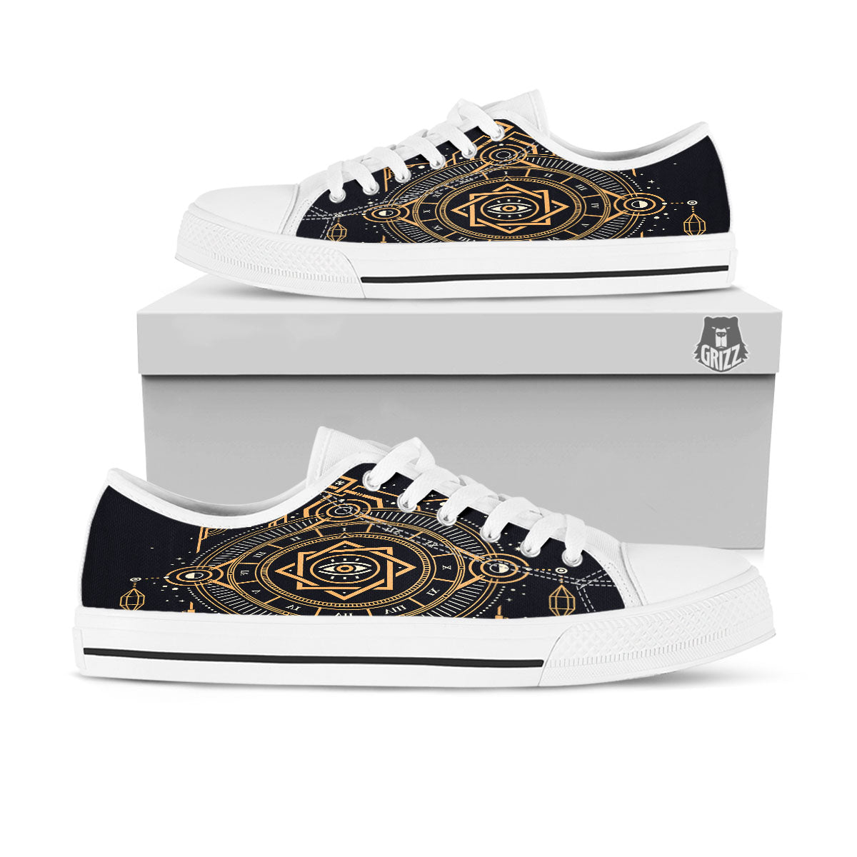 Freemasonry Masonic Eye Print White Low Top Shoes-grizzshop