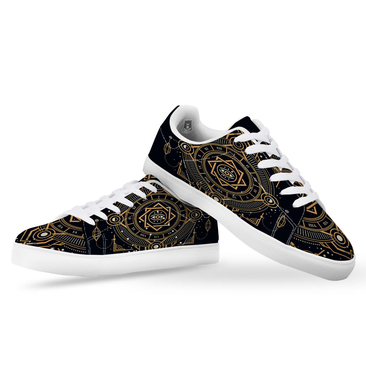 Freemasonry Masonic Eye Print White Low Top Sneakers-grizzshop
