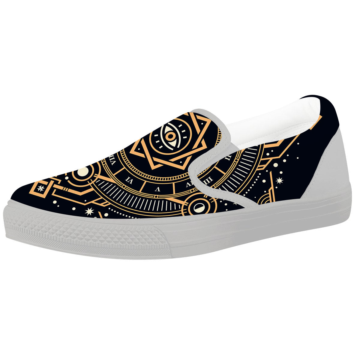 Freemasonry Masonic Eye Print White Slip On Shoes-grizzshop