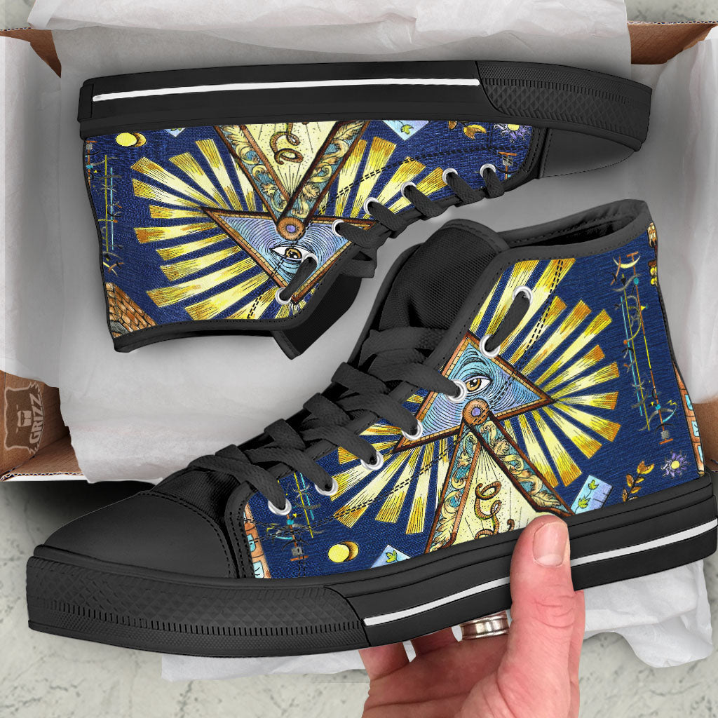 Freemasonry Masonic Vintage Print Black High Top Shoes-grizzshop