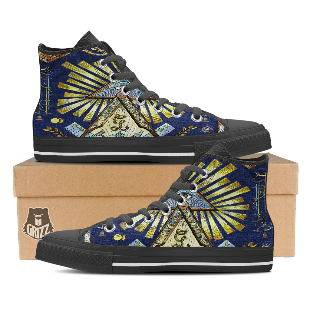 Freemasonry Masonic Vintage Print Black High Top Shoes-grizzshop