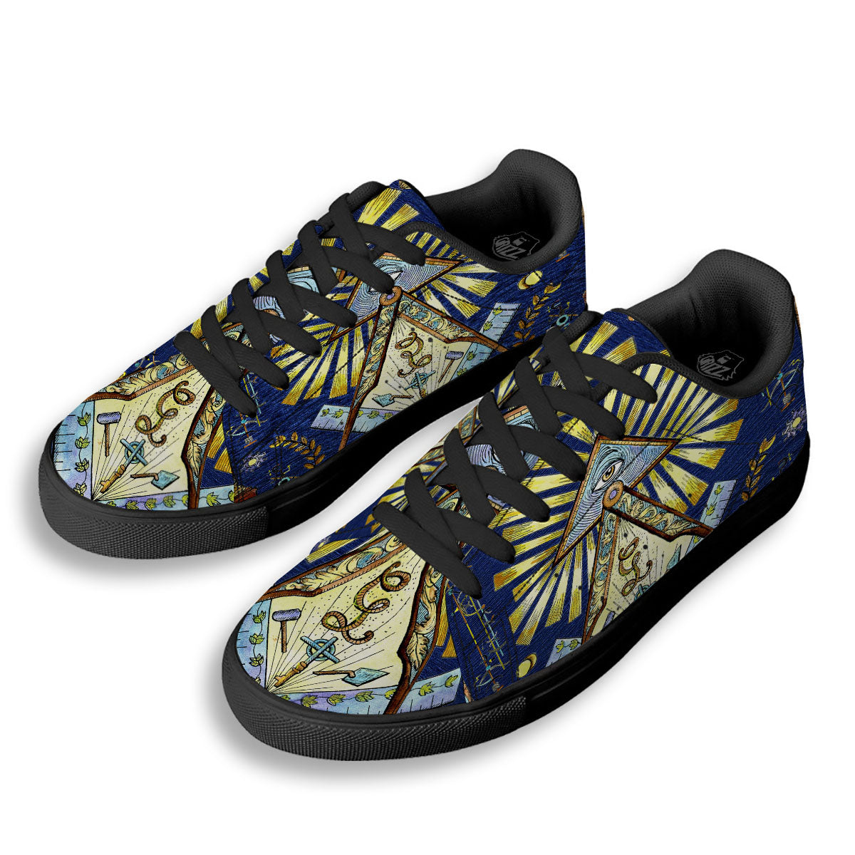 Freemasonry Masonic Vintage Print Black Low Top Sneakers-grizzshop