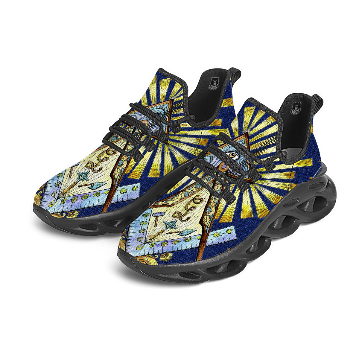 Freemasonry Masonic Vintage Print Black Running Shoes-grizzshop