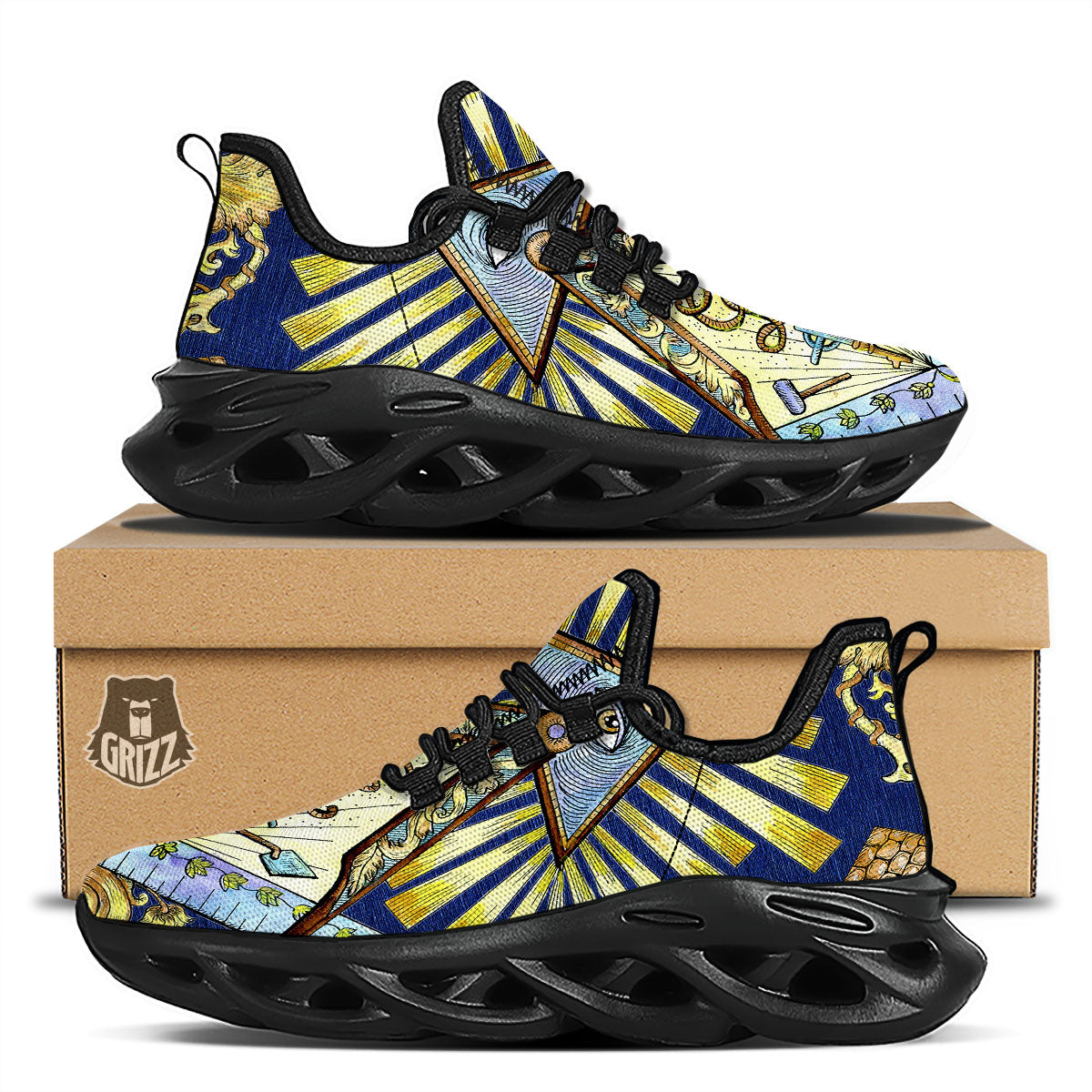 Freemasonry Masonic Vintage Print Black Running Shoes-grizzshop