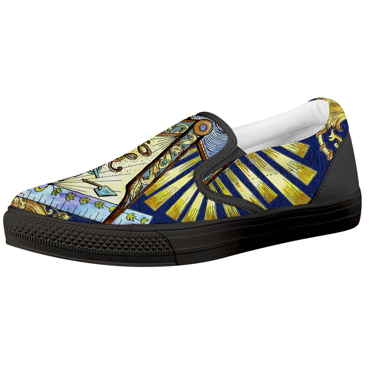 Freemasonry Masonic Vintage Print Black Slip On Shoes-grizzshop