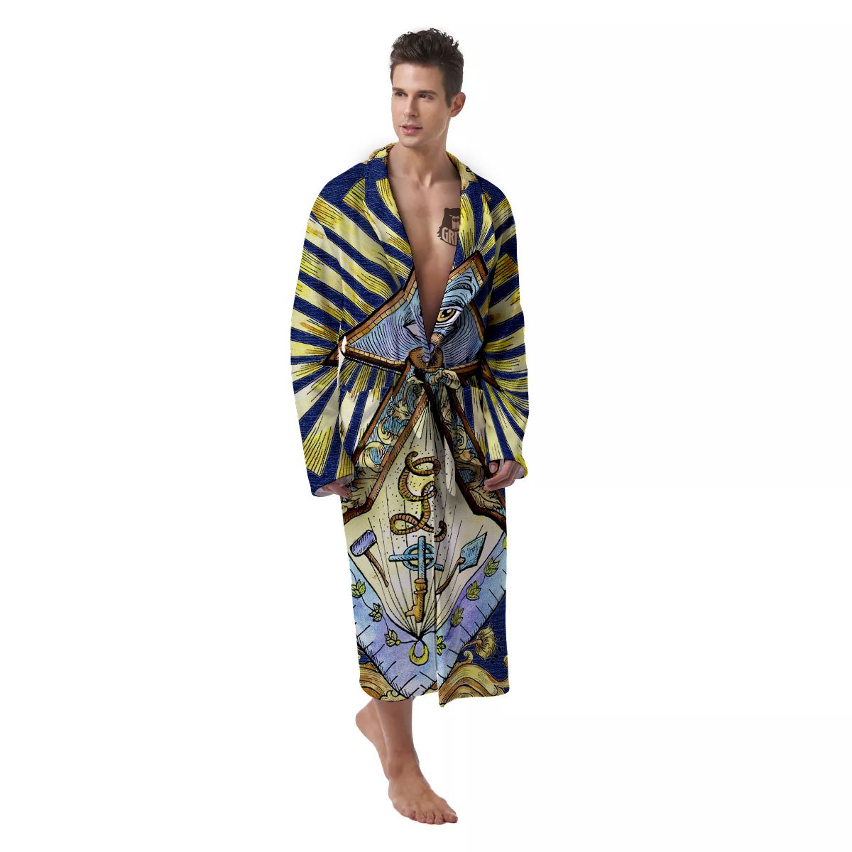 Freemasonry Masonic Vintage Print Men's Robe-grizzshop