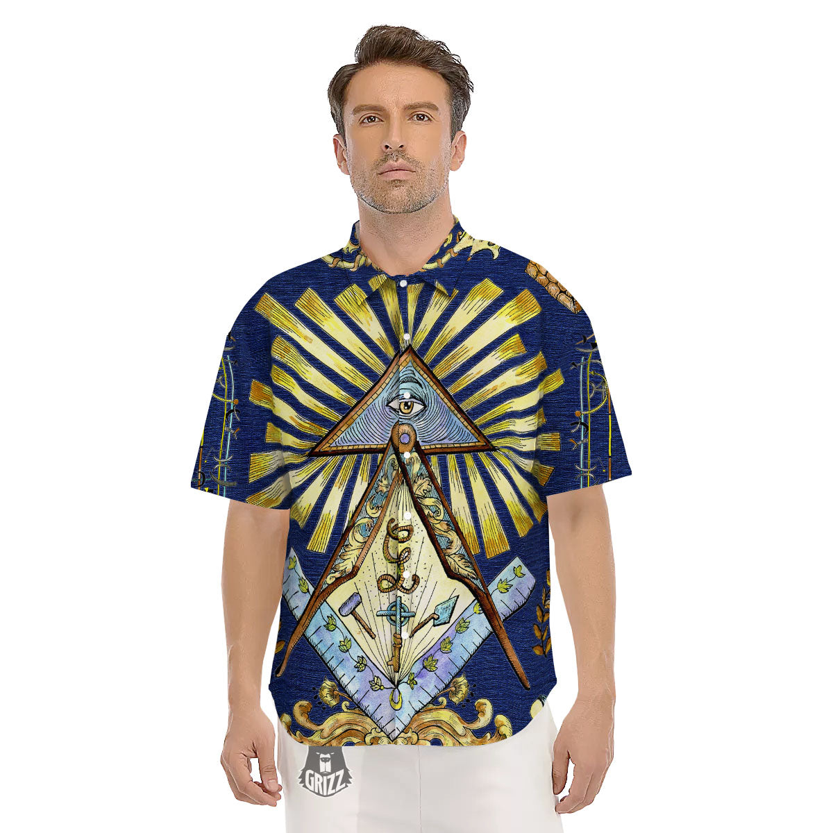Freemasonry Masonic Vintage Print Men's Short Sleeve Shirts-grizzshop