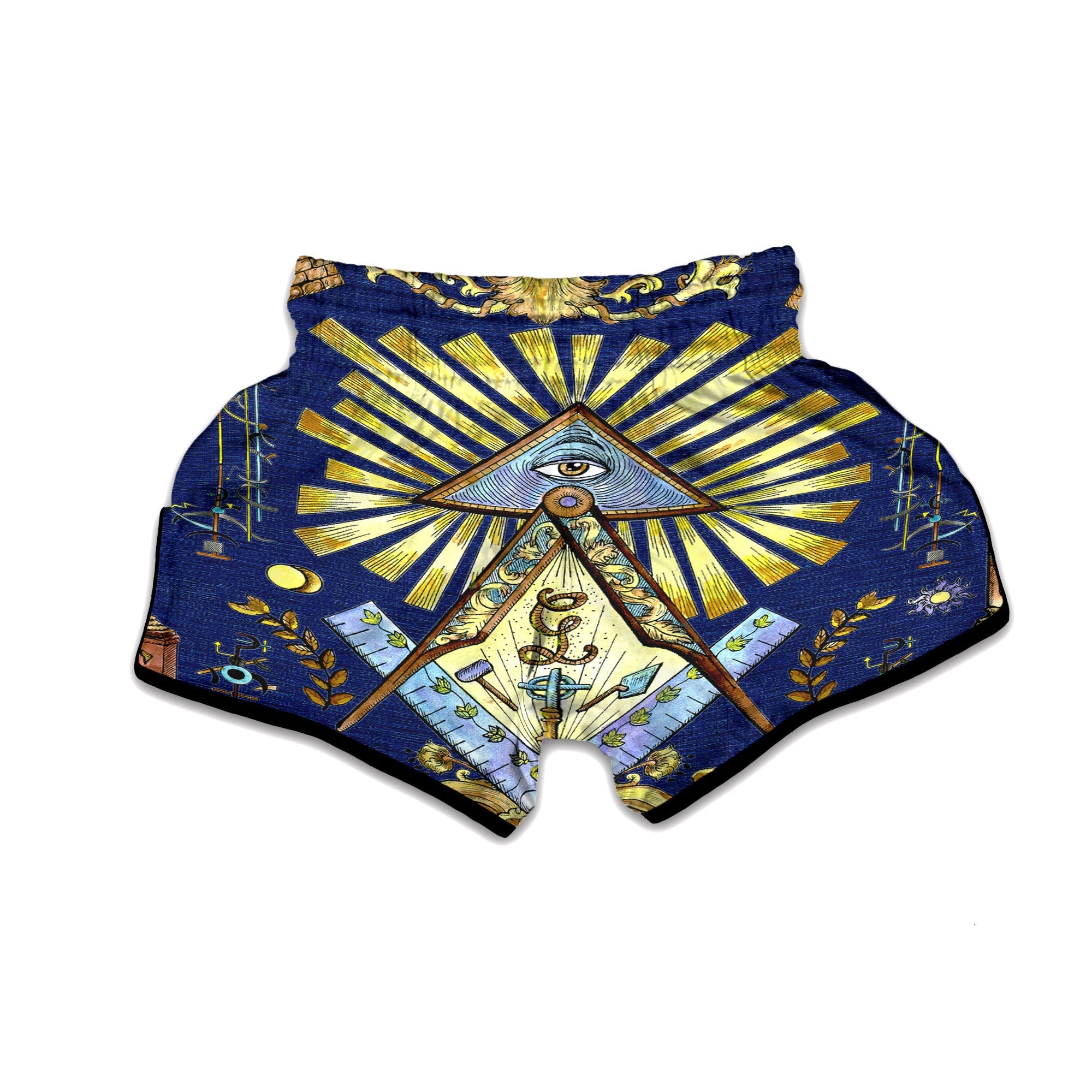 Freemasonry Masonic Vintage Print Muay Thai Boxing Shorts-grizzshop