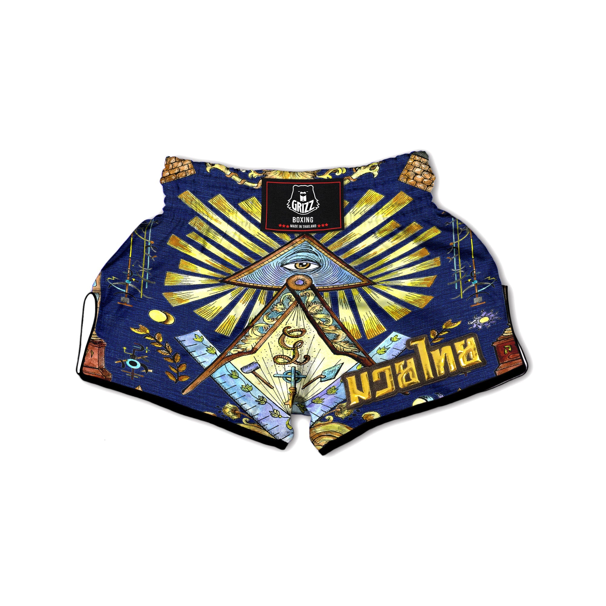 Freemasonry Masonic Vintage Print Muay Thai Boxing Shorts-grizzshop