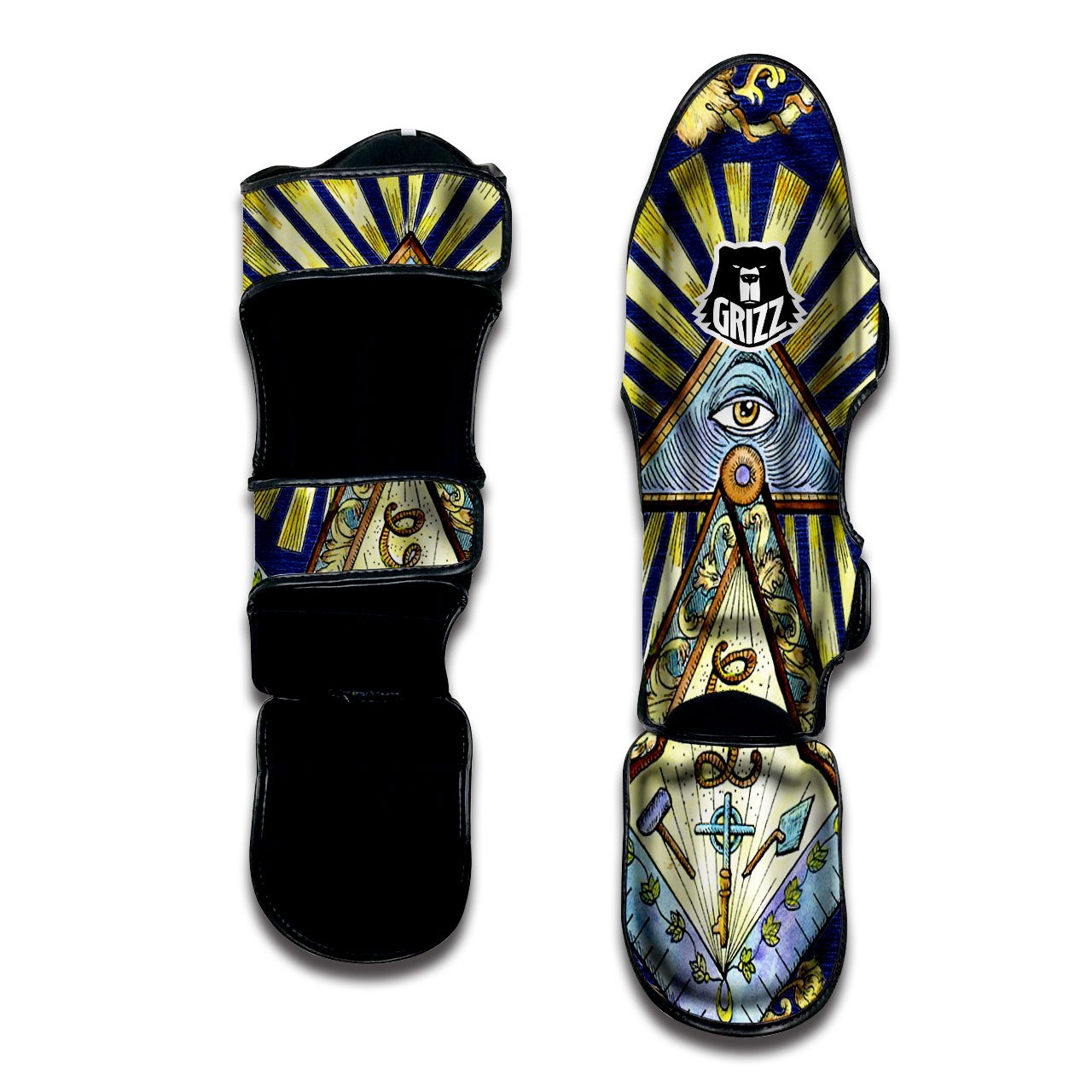 Freemasonry Masonic Vintage Print Muay Thai Shin Guards-grizzshop