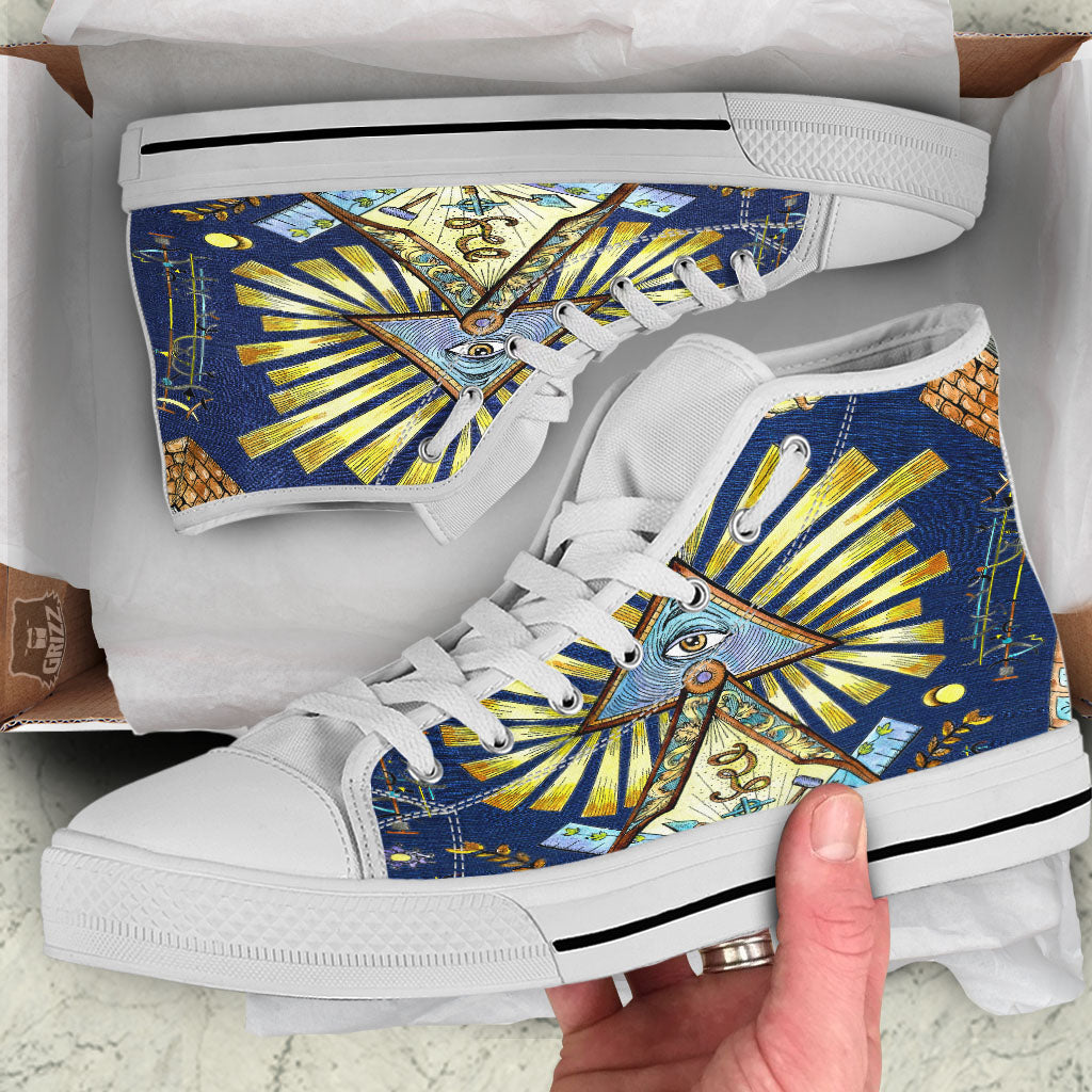 Freemasonry Masonic Vintage Print White High Top Shoes-grizzshop