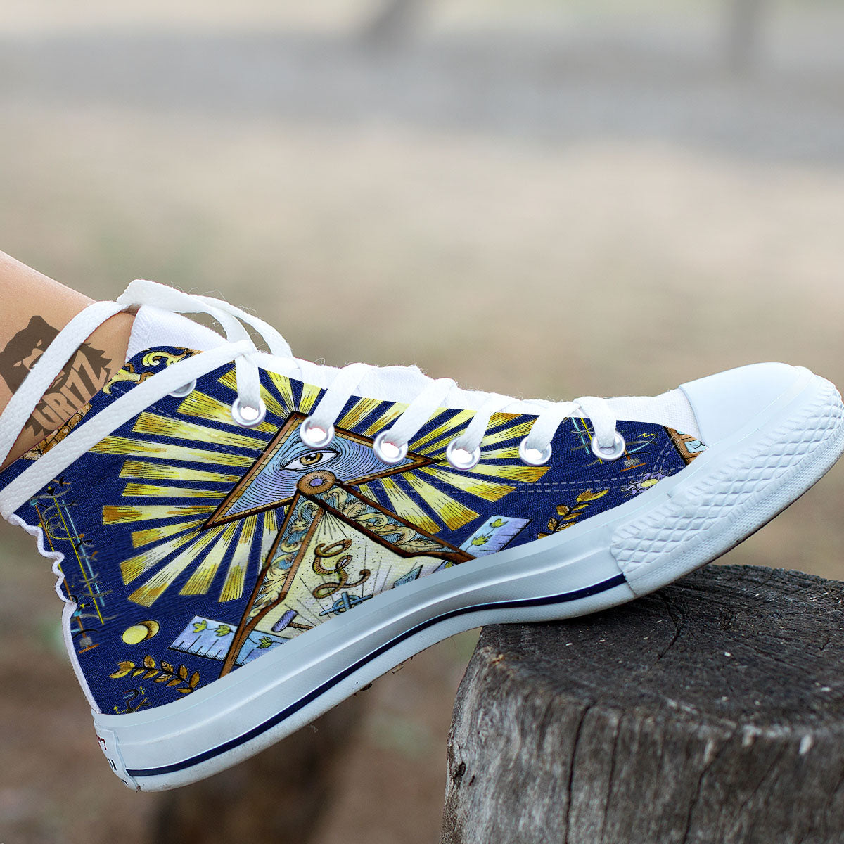 Freemasonry Masonic Vintage Print White High Top Shoes-grizzshop