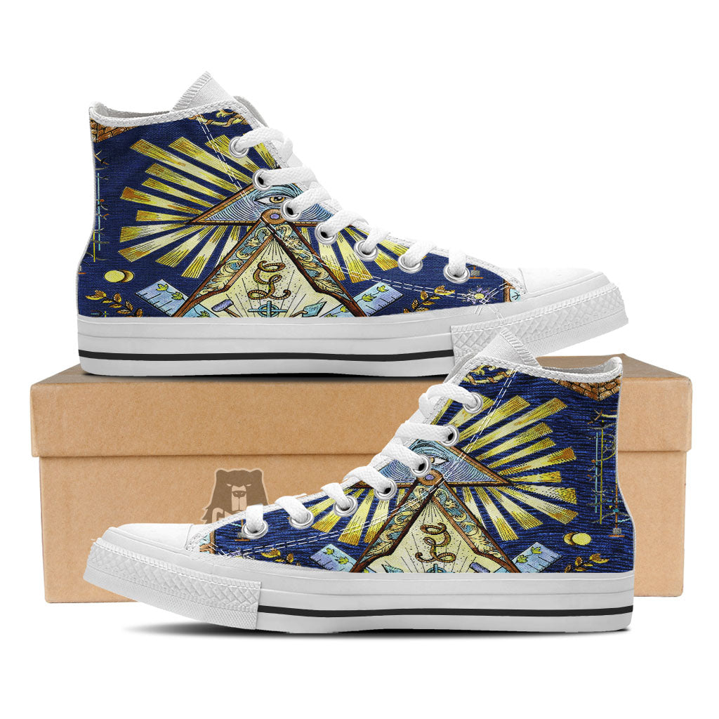 Freemasonry Masonic Vintage Print White High Top Shoes-grizzshop