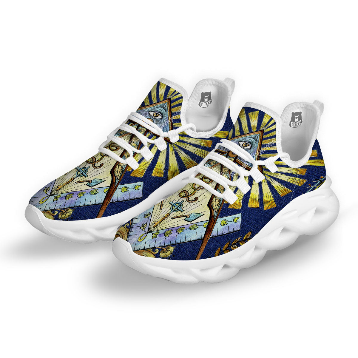 Freemasonry Masonic Vintage Print White Running Shoes-grizzshop