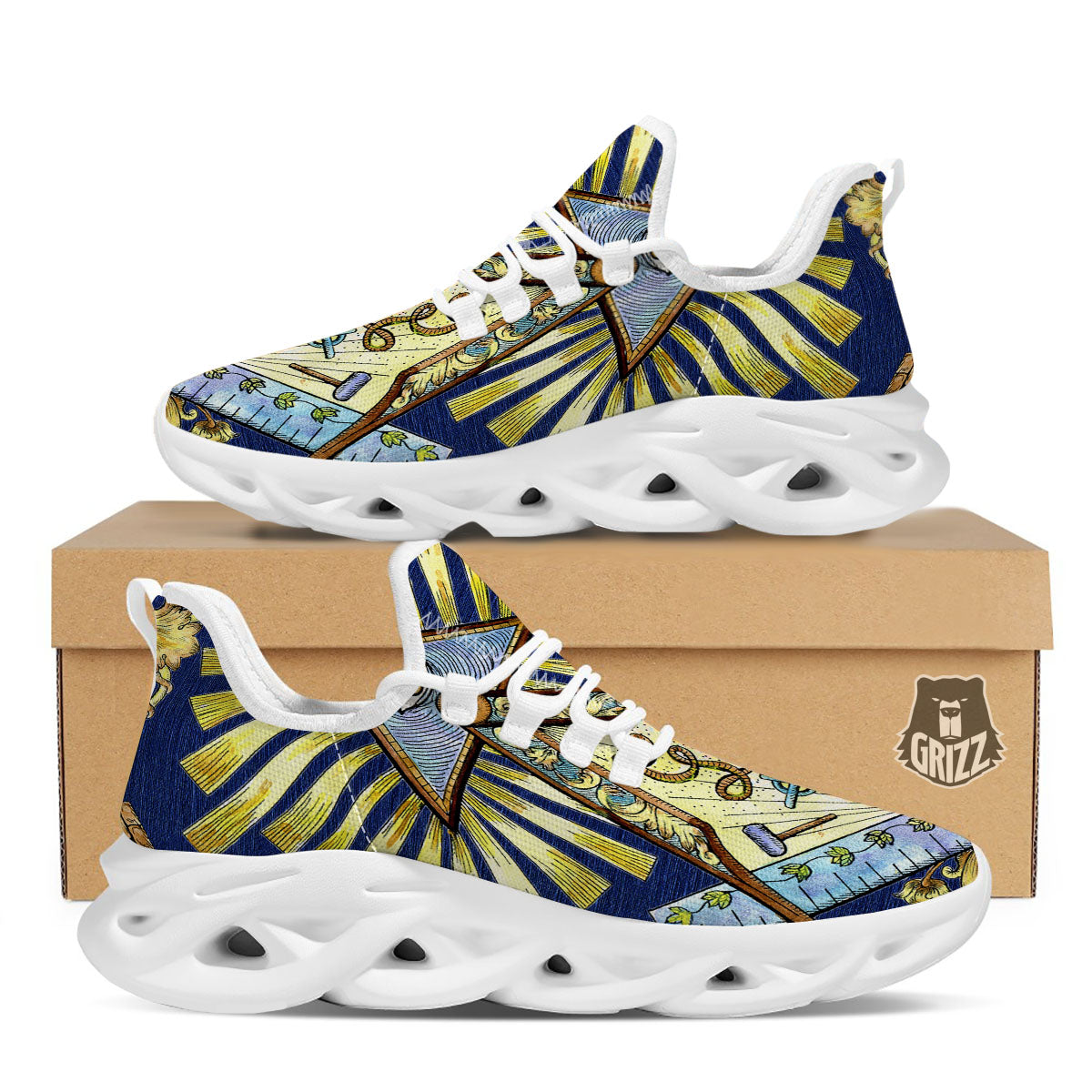 Freemasonry Masonic Vintage Print White Running Shoes-grizzshop
