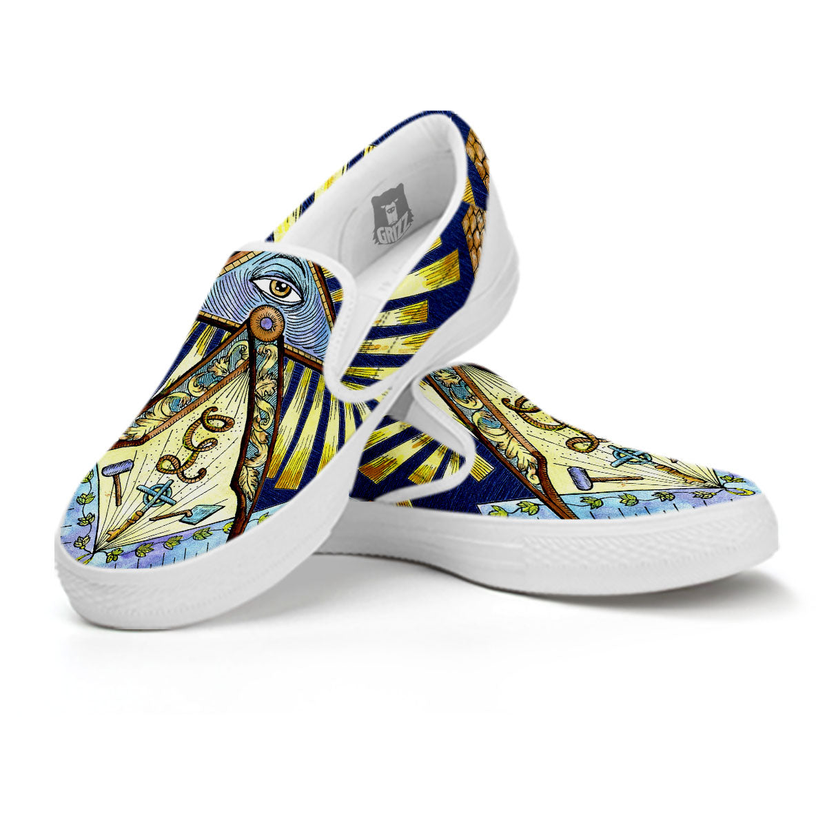 Freemasonry Masonic Vintage Print White Slip On Shoes