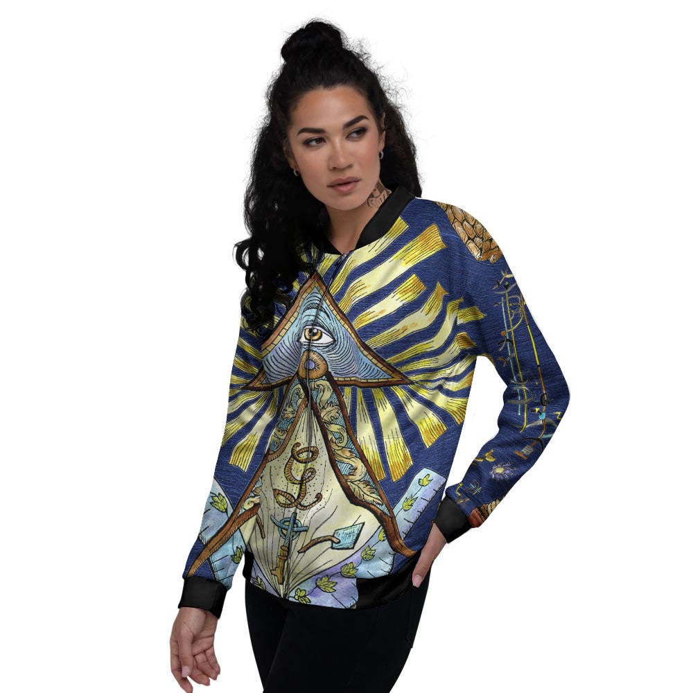 Freemasonry Masonic Vintage Print Women's Bomber Jacket-grizzshop