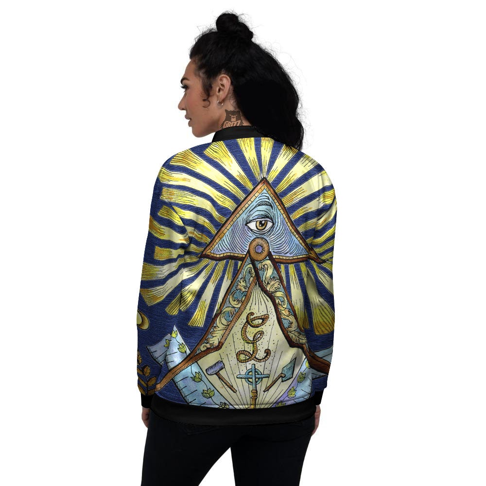 Freemasonry Masonic Vintage Print Women's Bomber Jacket-grizzshop