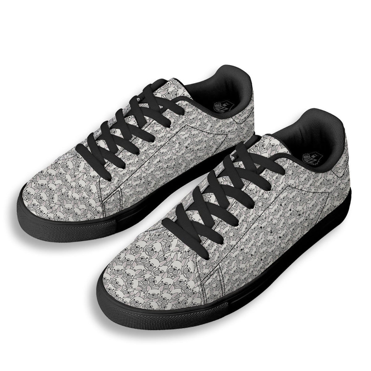 French Bulldog Cartoon Print Pattern Black Low Top Sneakers-grizzshop